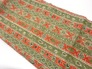 塩瀬縞に抽象草花模様名古屋帯